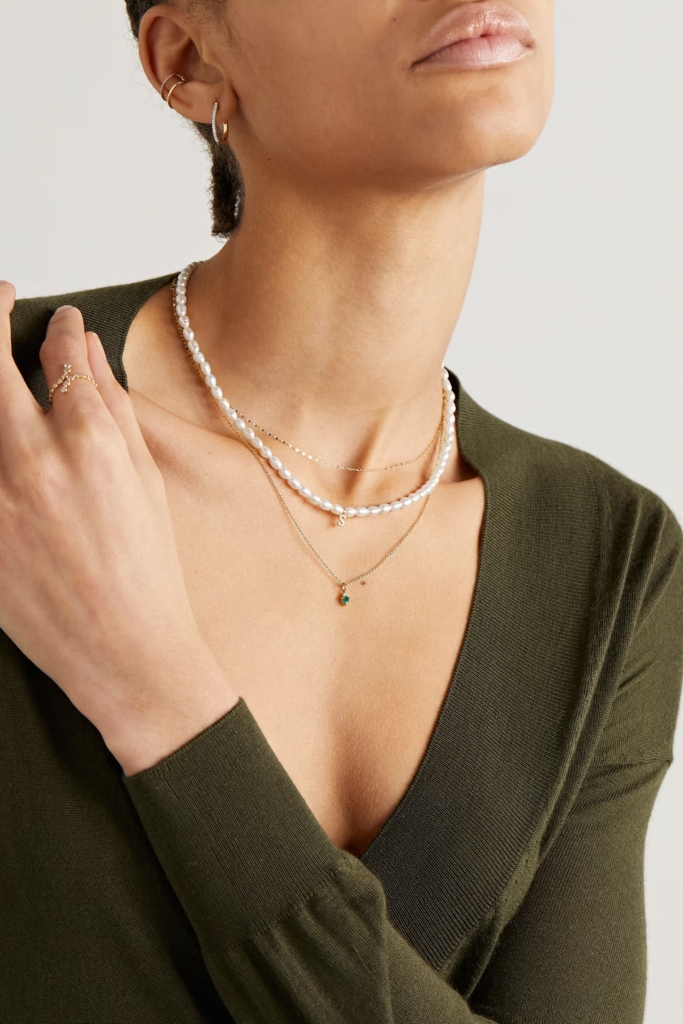 10k Gold, Pearl & Diamond Initial Necklace by Stone and Strand