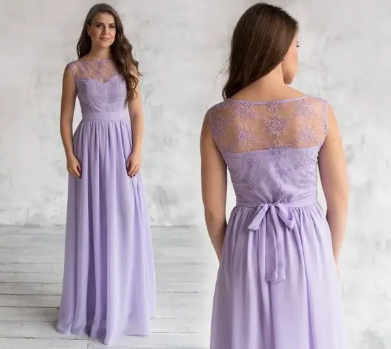 Lace Top Bridal Lavender Gown