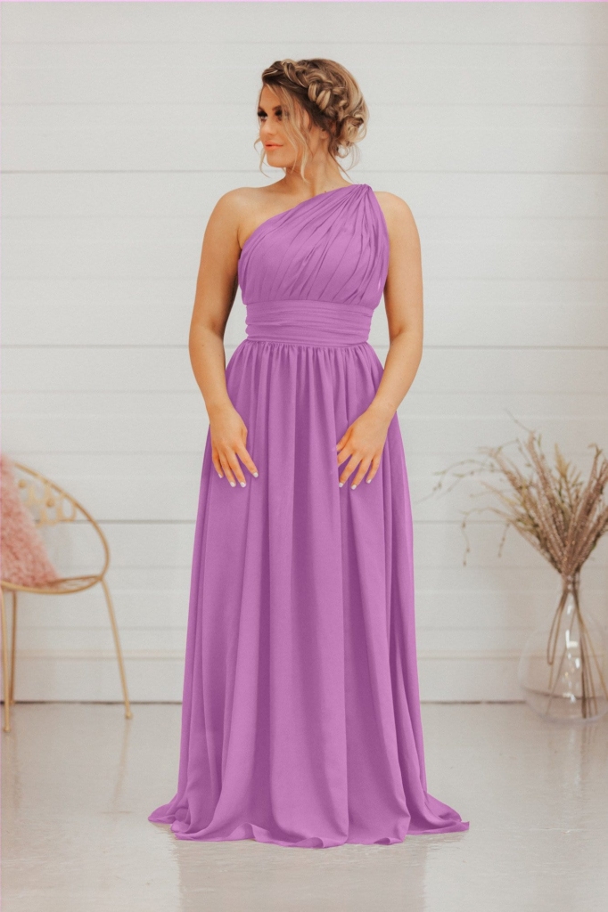 Lavender Pleated Dress with Crisscross Ruching