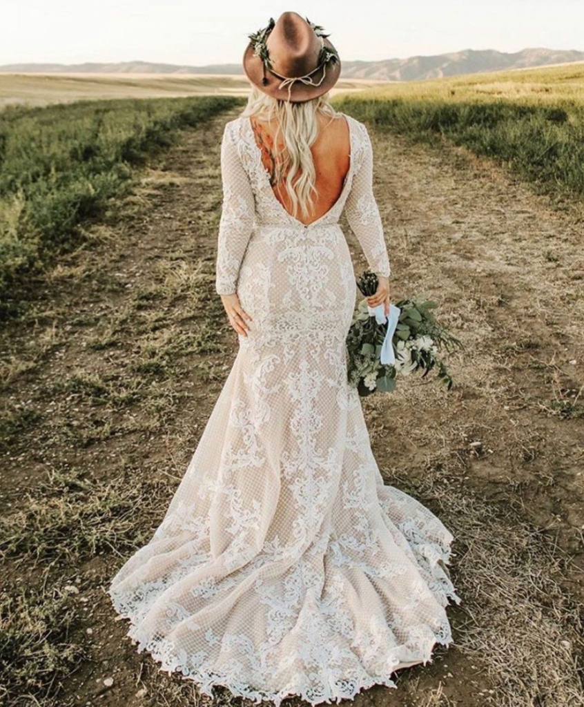 Vintage Country Style Bridal Wedding Dress with Lace