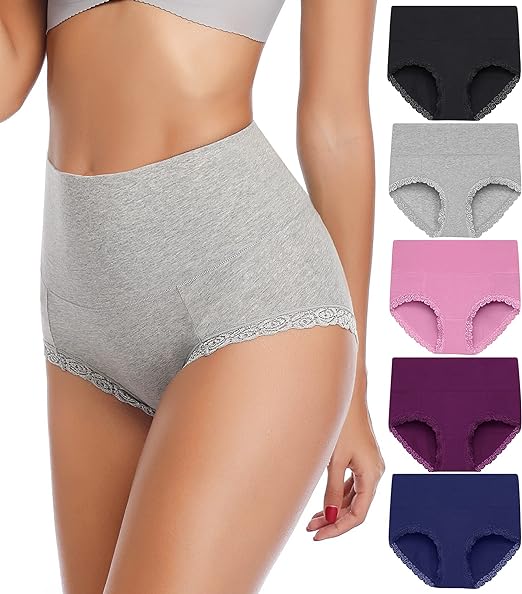 High-Waisted Briefs with Lace Trim