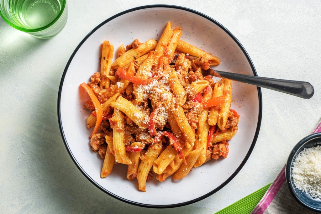 Penne Arrabiata with Sausage and Spinach