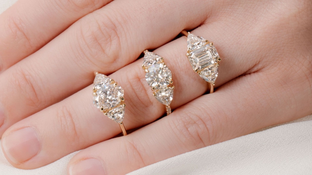 Three-Stone Ring Amethyst Engagement Ring